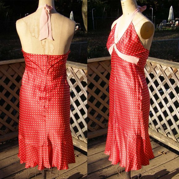 NEW size 8 POLECI Polka dot SILK dress Pinup Girl - Picture 6 of 12